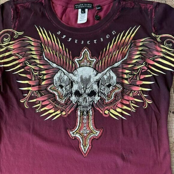 Affliction Black Label hyper speed jewel graphic black tshirt women's large - Picture 7 of 7